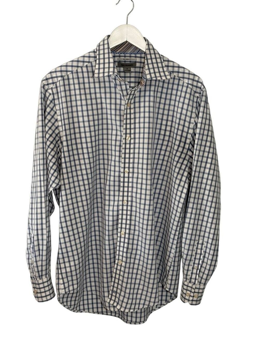 Johnston & Murphy Tailored Fit 100% cotton blue and white checked button down sh